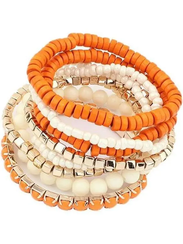 Bohemian Beads Cube Multi Strand Stretch Stackable Bangle Bracelet Set (bl003172)