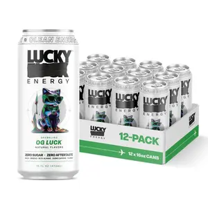 Lucky Energy Sugar Free Energy Drinks 16 Fl Oz Cans (12-Pack) Healthy Energy Drink. OG Luck with Maca, Ginseng, Taurine, Beta-Alanine, 200mg Caffeine Beverage Sport
