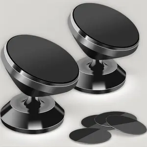 2 Pack Magnetic Phone Car Mount, Strong Magnet Cell Phone Holder with 4 Metal Plate, Dashboard 360° Rotation & Degrees View, Adjustable Magnet Cell Phone Mount Compatible with iPhone, Samsung and More
