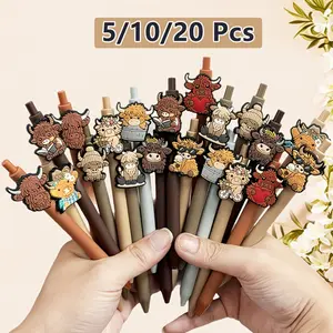 6/12/18 Pack Highland Cow 3D Cartoon Ballpoint Pens, Adorable Animal Decor Office Stationery, Cute Kawaii Desk Supplies with Playful Character Designs, Novelty Workspace Gifts for Coworkers, Friends & Pen Collectors, Funny Teacher Pens