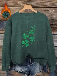 Saint Patrick's Day Women's Fitted Round Neck Sweater, Long Sleeve Graphic Design, Soft and Warm Fall & Winter Pullover