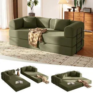 Convertible Sofa Bed 79in Corduroy Boneless Couch Bed Futon Sleeper Sofa Foldable Pull Out Bed with One-Piece High-Density Foam No Glue for Living Room Apartment Bedroom