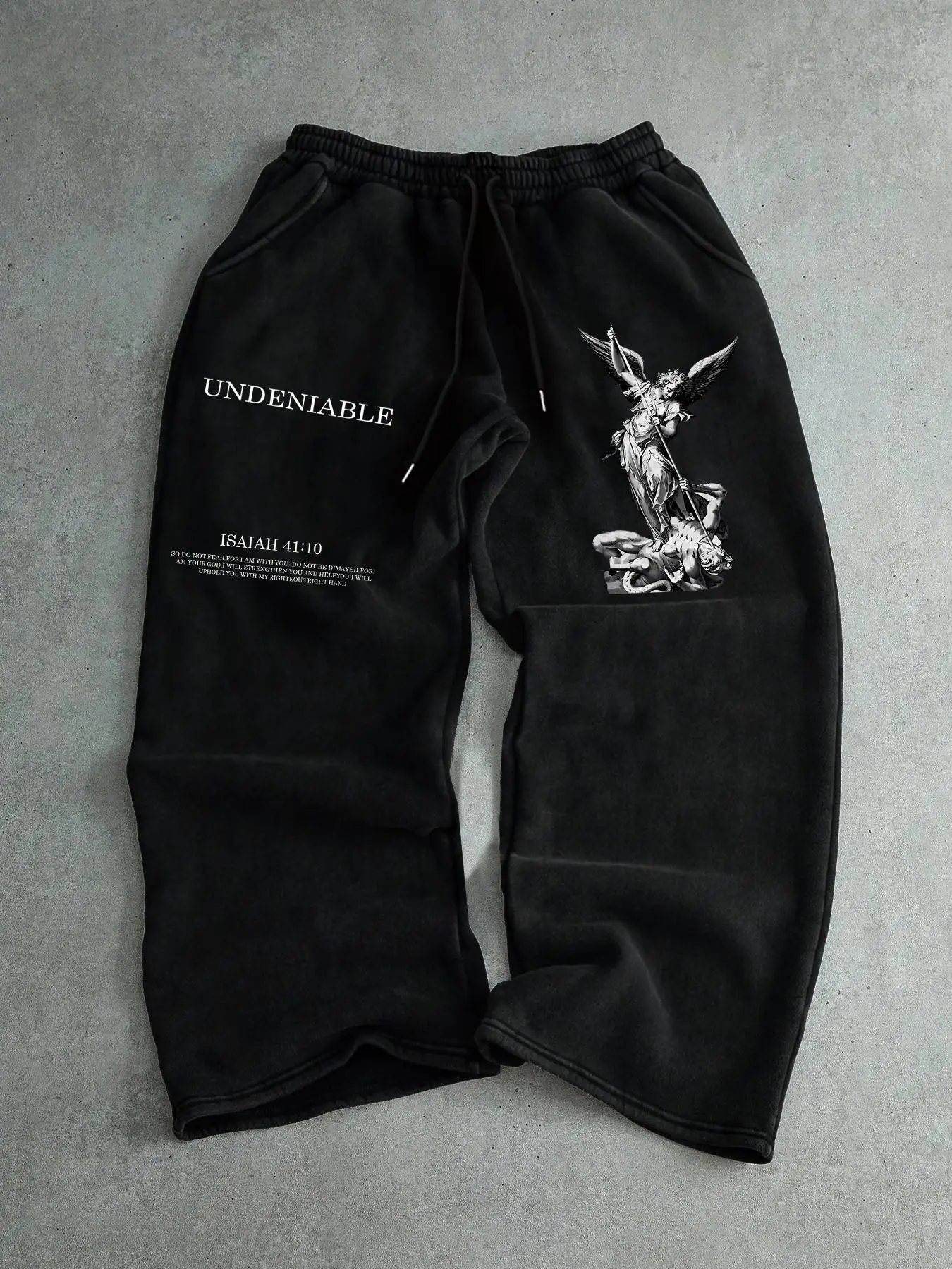 Men's Angel Wing Print Drawstring Waist Sweatpants, Regular Fit Casual Comfy Jogger Pants for Daily Wear, Men's Trousers for All Seasons