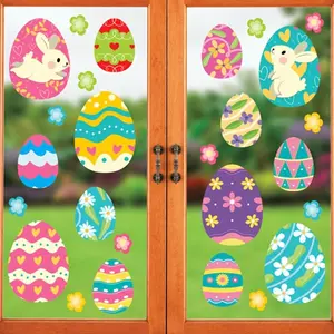 Easter Bunny Window Stickers Set, Easter Eggs & Flowers Decorations, PVC Wall Decals for Home Decoration, Spring Seasonal Gift Ideas