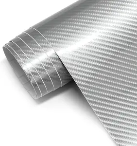 Carbon Fiber Vinyl Wrap for Cars, DIY 7D High Gloss Car Wrap Vinyl Roll with Air Release, PVC Self Adhesive Auto Sticker Decal Interior Exterior Silver 1ft x 5ft Silver for Computers, Motorcycles, Laptops, Mobile Phones