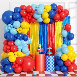 Red, Blue & Yellow Balloon Arch Kit with Foil Fringe Backdrop for Party Decor