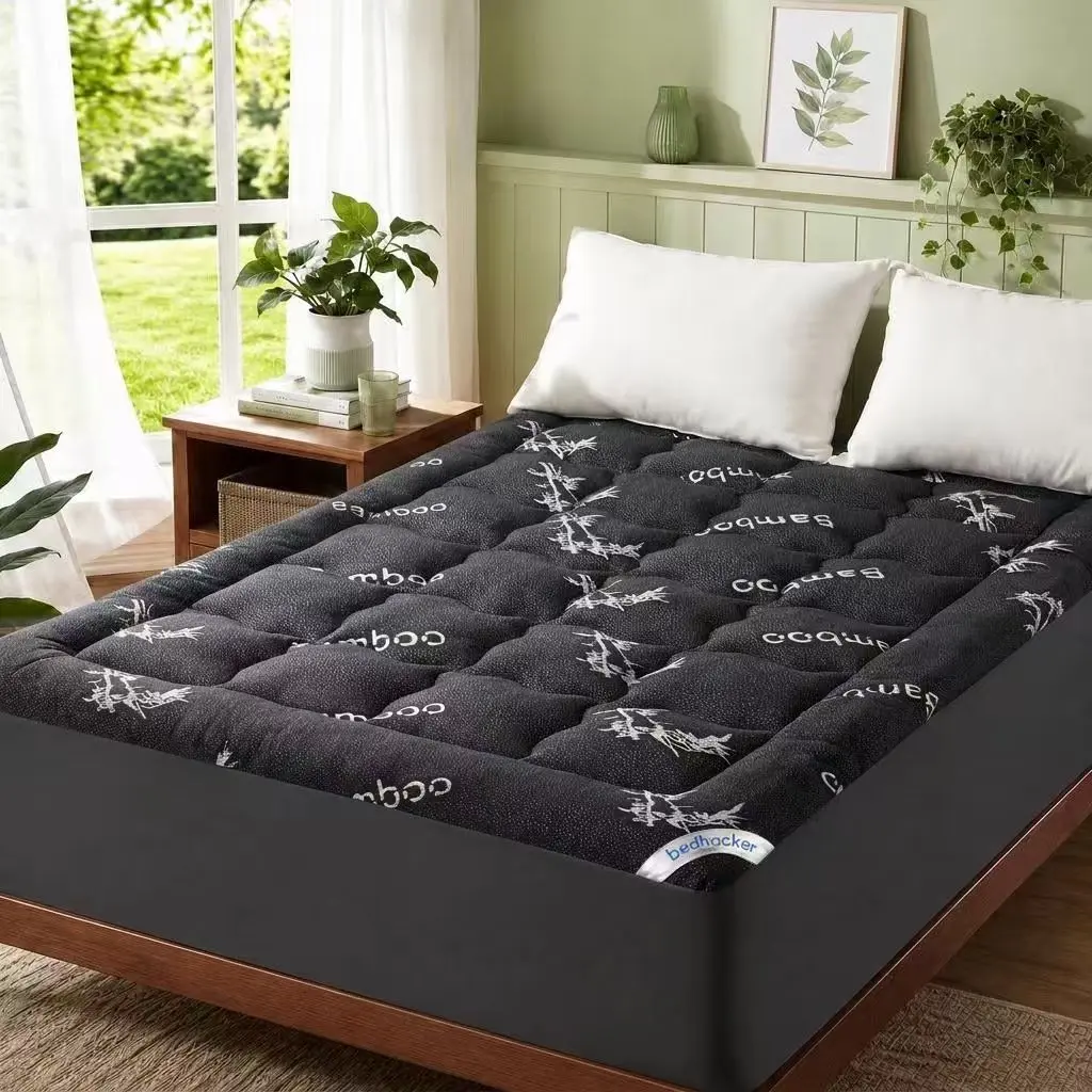 Bamboo Mattress Topper Queen – Breathable Fitted Sheet Style, Deep Pocket for 18" Mattress, Soft & Fluffy for Home