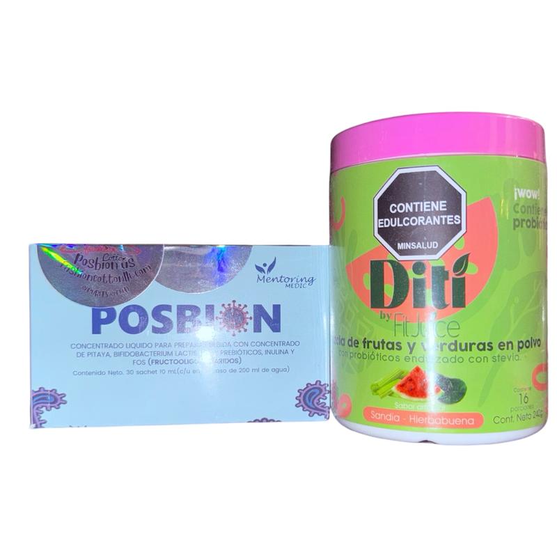 Posbion & Diti Jugo Verde Probioticos Contiene Edulcorantes y Probiotics for Colombia Natural Supplement with Probiotic Support for Digestive Health
