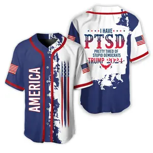 Stupd Democrats Trump Baseball Jersey, American Flag Shirt for Men, Women, Button Down Summer Outfit, vintage style, funny Trump Jersey, Summer 2024 Jersey Style, Unisex Outfit