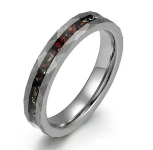 Rings By Pristine Grey Hammered Tungsten Dinosaur Bone and Meteorite Women's Wedding Band 4MM