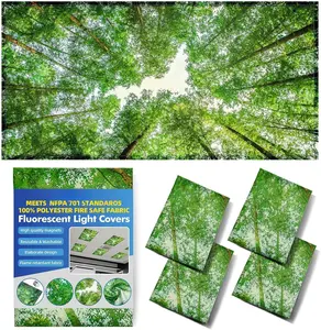 4 count Fluorescent Light Covers - Classroom, Office 4 x 2  Flame Retardant  Covers for Ceiling Lights Filters (Spring & Forest)