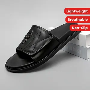 Men's Premium Handcrafted Casual Slides - Lightweight, Breathable, Non-Slip Summer Slippers with Embossed Design, Black