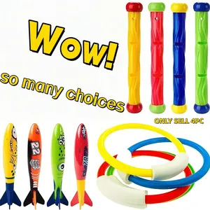 4 Pcs Diving Toys Set, Torpedo/dive Sticks/rings, Swimming Training Tools, Fun Underwater Game, Pool Party Accessories, Unisex, Pool Kit