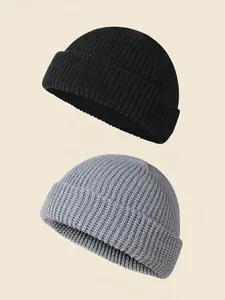 Men's Casual Solid Color Knit Beanie Hat, Fitted Hat, Soft Comfortable Street Style Beanie Cap for Fall & Winter, Fashion Accessories for Daily Wear