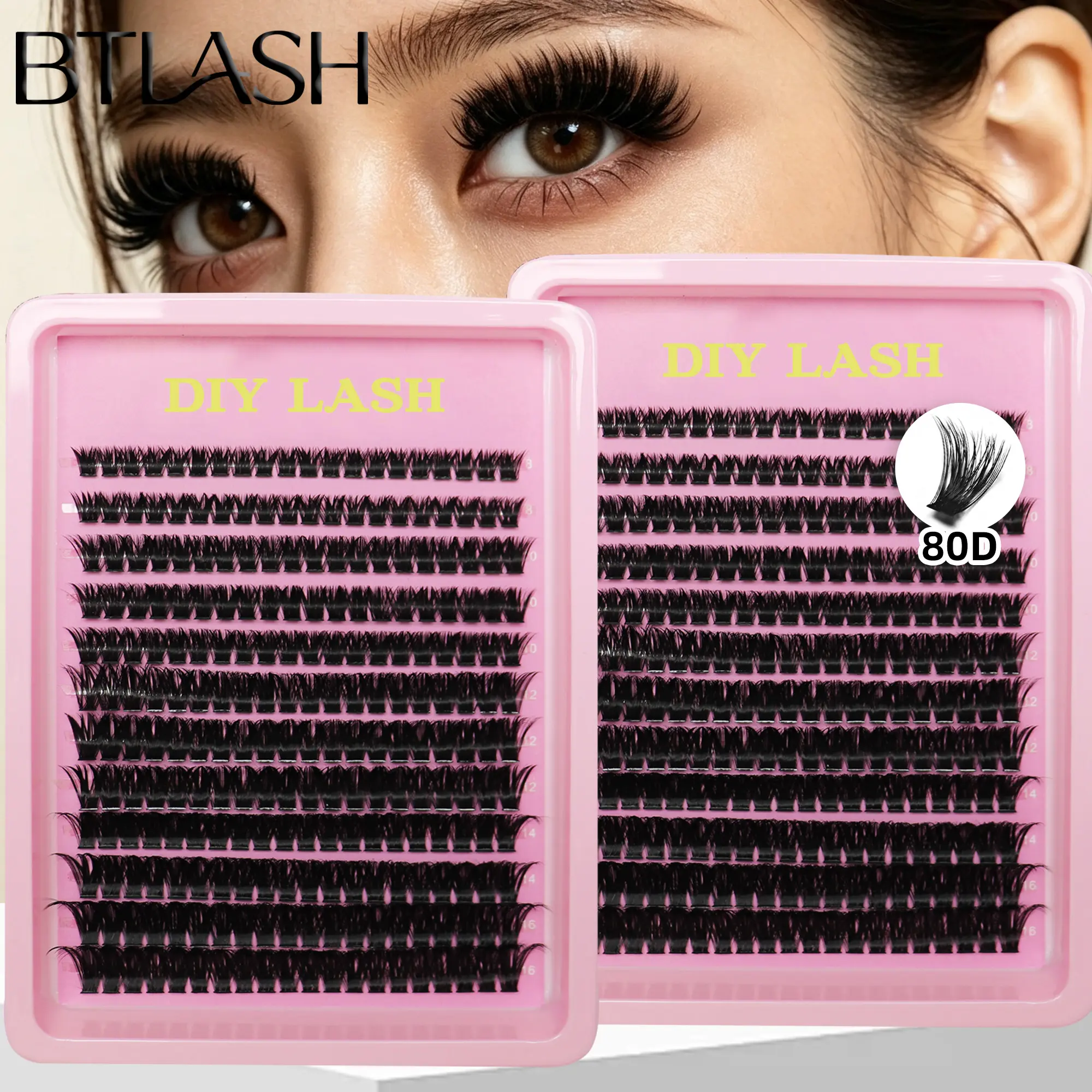 BTLASH 80D DIY Lash Clusters Individual Eyelashes 480PCS Mixed Length 8-16mm Super Thick Wispy Volume False Lashes For Eyelash Extension