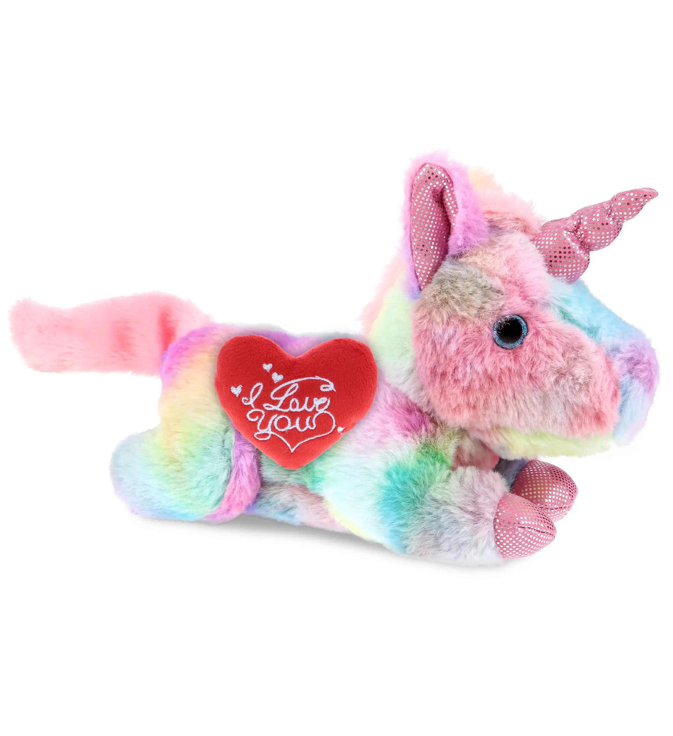 DOLLIBU Soft Stuffed Huggable Unicorn Plush Toy - 1 Dollibu Cotton Candy Fabric Stuffed Animal, Red "I Love You" Heart, Romantic Gift for Unicorn Enthusiasts