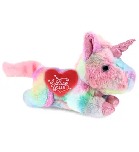 DOLLIBU Huggable Unicorn Stuffed Animal - Soft Cotton Candy Plush with Red "I Love You" Heart, Soft Stuffed Romantic Gift for Unicorn Enthusiasts