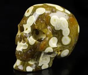 RARE 2.0" Ocean Jasper Carved Crystal Skull,Realistic, Crystal Healing