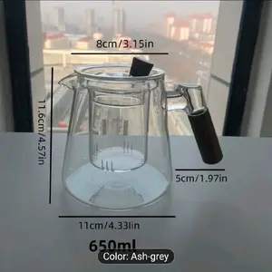 Glass Coffee Pot 650ml Ash-grey Teapot with Handle Filter Separates Tea Water Boils Brews Coffee Stovetop Mug for One Cup