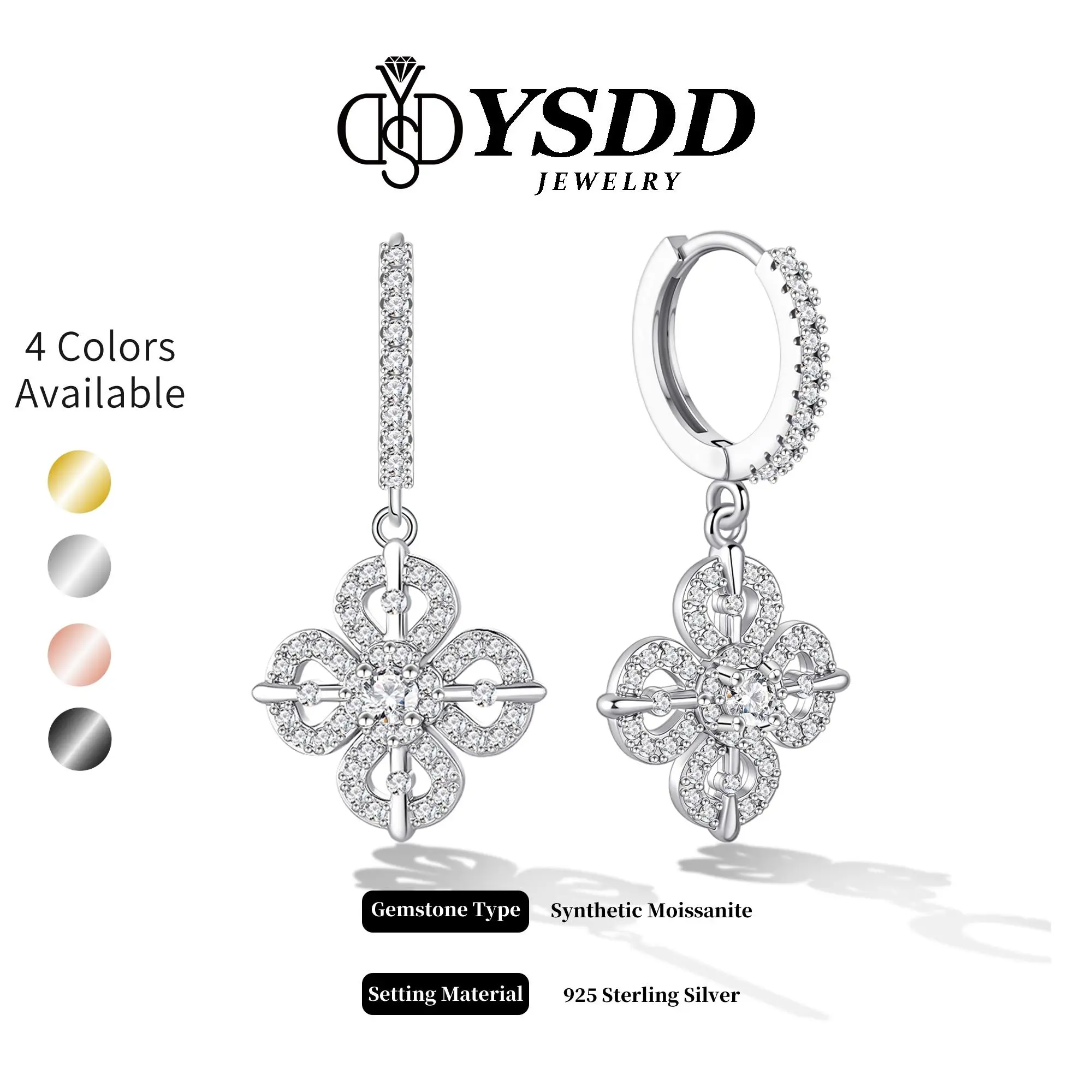 【#455 La Fleur】Full Moissanite Luxurious Dangling Flower Earring vvs Synthetic Moissanite Earrings in 925 Sterling Silver Elegant Design