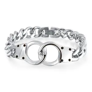 Biker Interlocking Handcuff Padlock Curb Chain Bracelet
