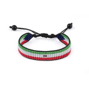 Equatorial Guinea Flag Bracelet:  Handmade Adjustable Beaded Wristband