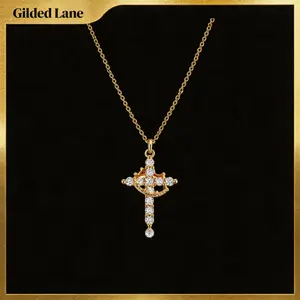 Mothers Day Gifts Upgraded Rotatable Crown Cross Necklace for Women, 14K Gold Plated Crown Cross Pendant Necklace, Non-Tarnish Faith Jewelry for Women, Christian Religious Gifts