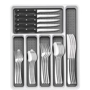 49-Piece Stainless Steel Tableware Set with Cutlery Organizer - Heavy-Duty Flatware for 8, Including Steak Knives, Rust-Proof, Mirror-Polish, Simple Lines, Dishwasher Safe