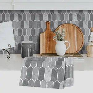 6/12/24/48PCS FG Retro Tile Stickers | PVC Crystal Film Light Gray Gradient Hexagon Pattern | Rectangle Peel & Stick Backsplash | Self-Adhesive Waterproof Oil-Proof for Kitchen Bathroom Floor Tile Wooden Surface Home Decor