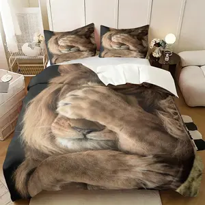 2/3 Piece Wild Animal Series Printed Duvet Cover Set, Grassland Overlord Lion Pattern Bedding Set, Bedroom Decoration Domineering Luxury Soft and Comfortable, Including 1 Duvet Cover and 1/2 Pillowcase（No Fill）