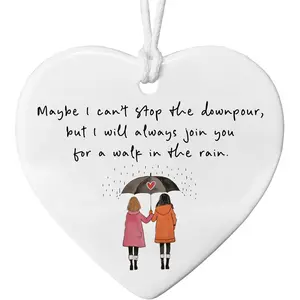 Walk With You In The Rain Ornament, Friendship  For  , Sympathy , Encouragement  For Bestie , For Soul Sisters , Heart Ornament, Support Friendship