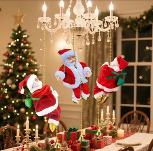 Animated Motorized Climbing Santa with Rope Ladder Festive Christmas Decoration for Home Party Fun Musical Santa Figure Ideal Holiday Gift for Kids Families - Ornament