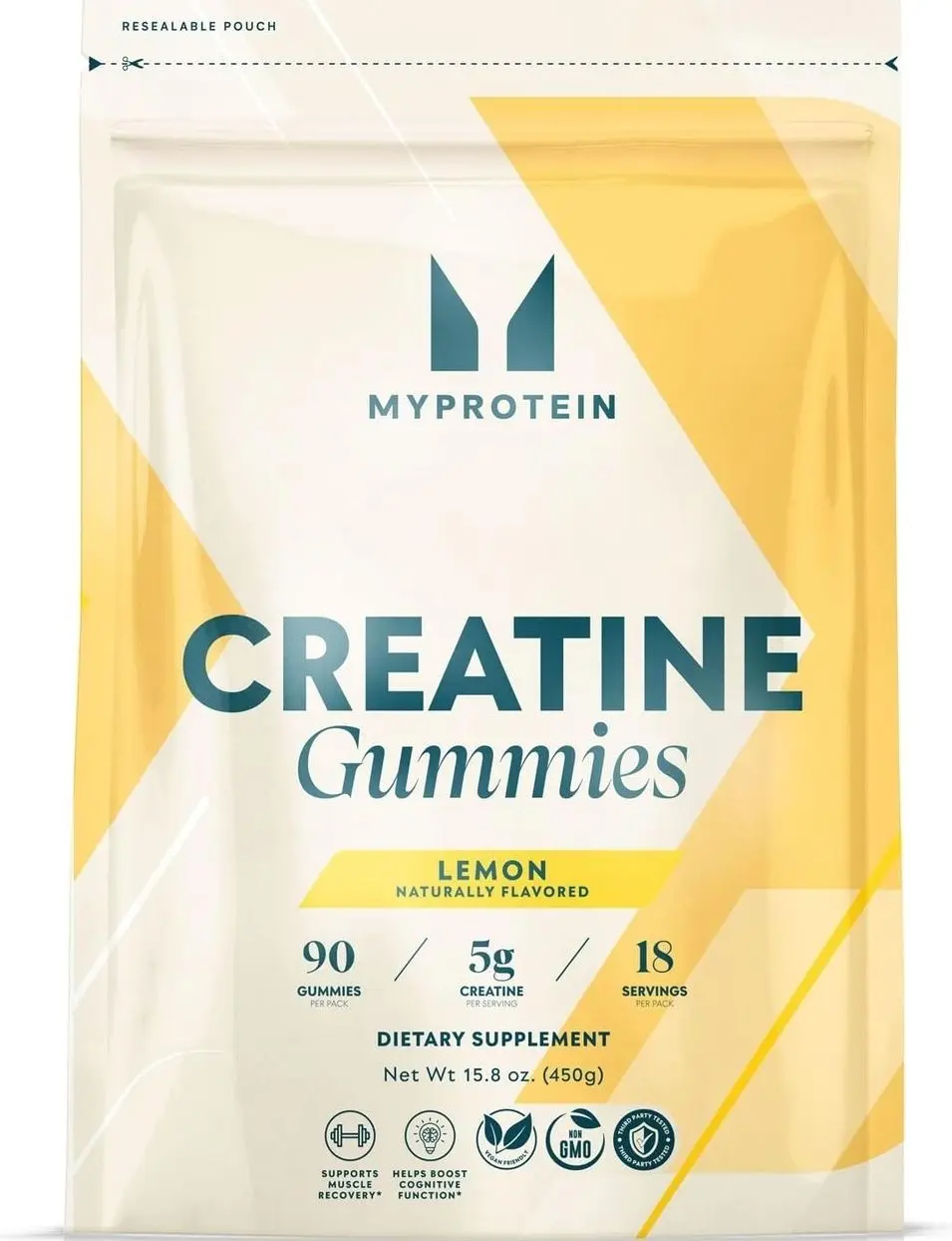 Myprotein Creatine Gummies, 5g Creatine Monohydrate per Serving, Lemon, 90 Count, 18 Servings, Chewable Post/Pre Workout Strength & Recovery Sports Nutrition Supplement, Vegan, Non-GMO