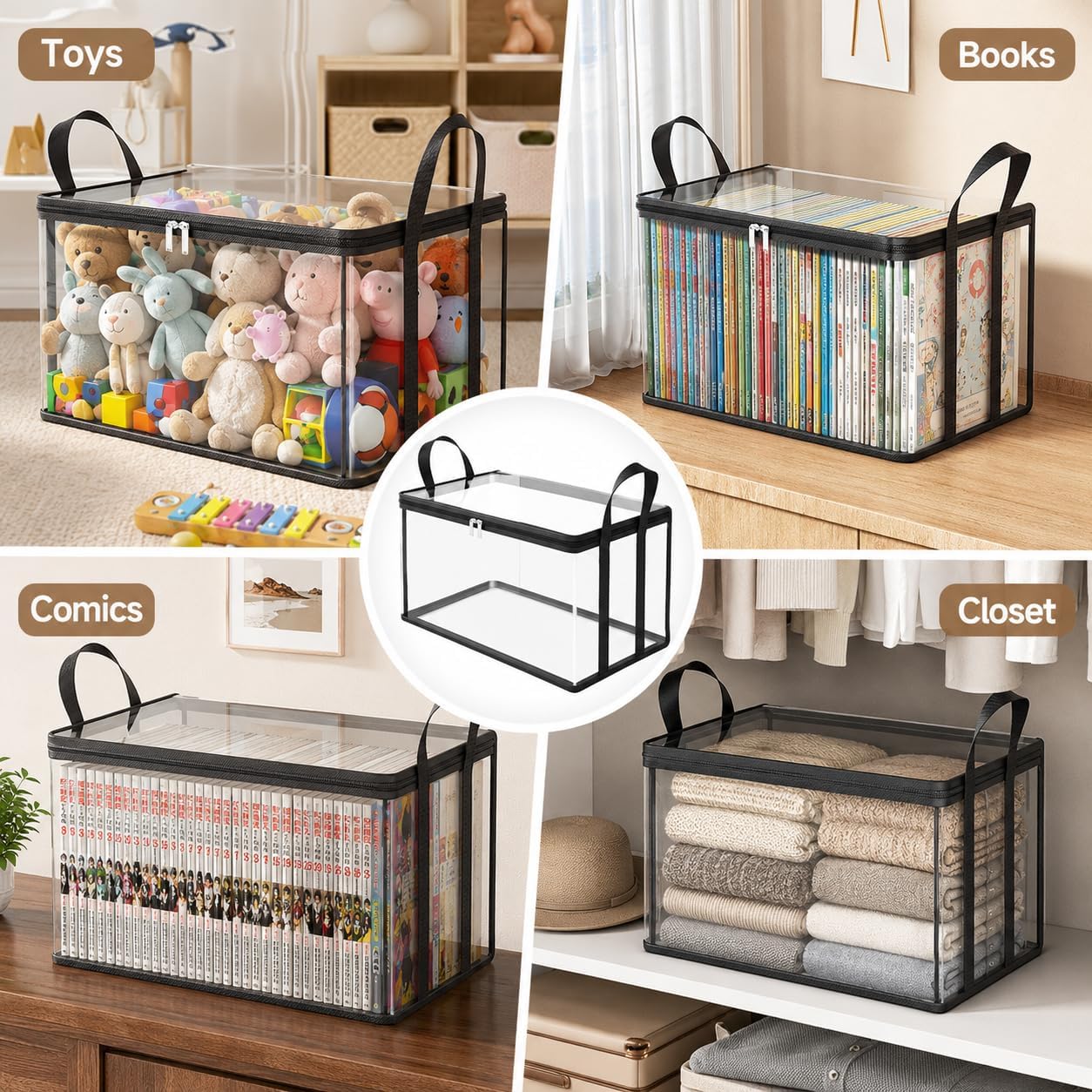 5pc Clear Comic Book Storage Bag, Plastic Book Organizer with Carrying Handle, Collapsible Storage Case for Comics, Magazines & Reading Materials, Black Trim protective Adjustable Guitar Strap
