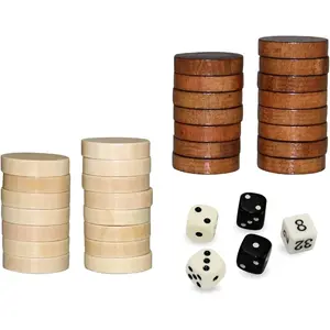 30pcs Wooden Backgammon Pieces, Solid Wood Checker Pieces Set, Family Board Games Table Chips & 5 Dices, Includes Storage Bag, 1.22 Inch