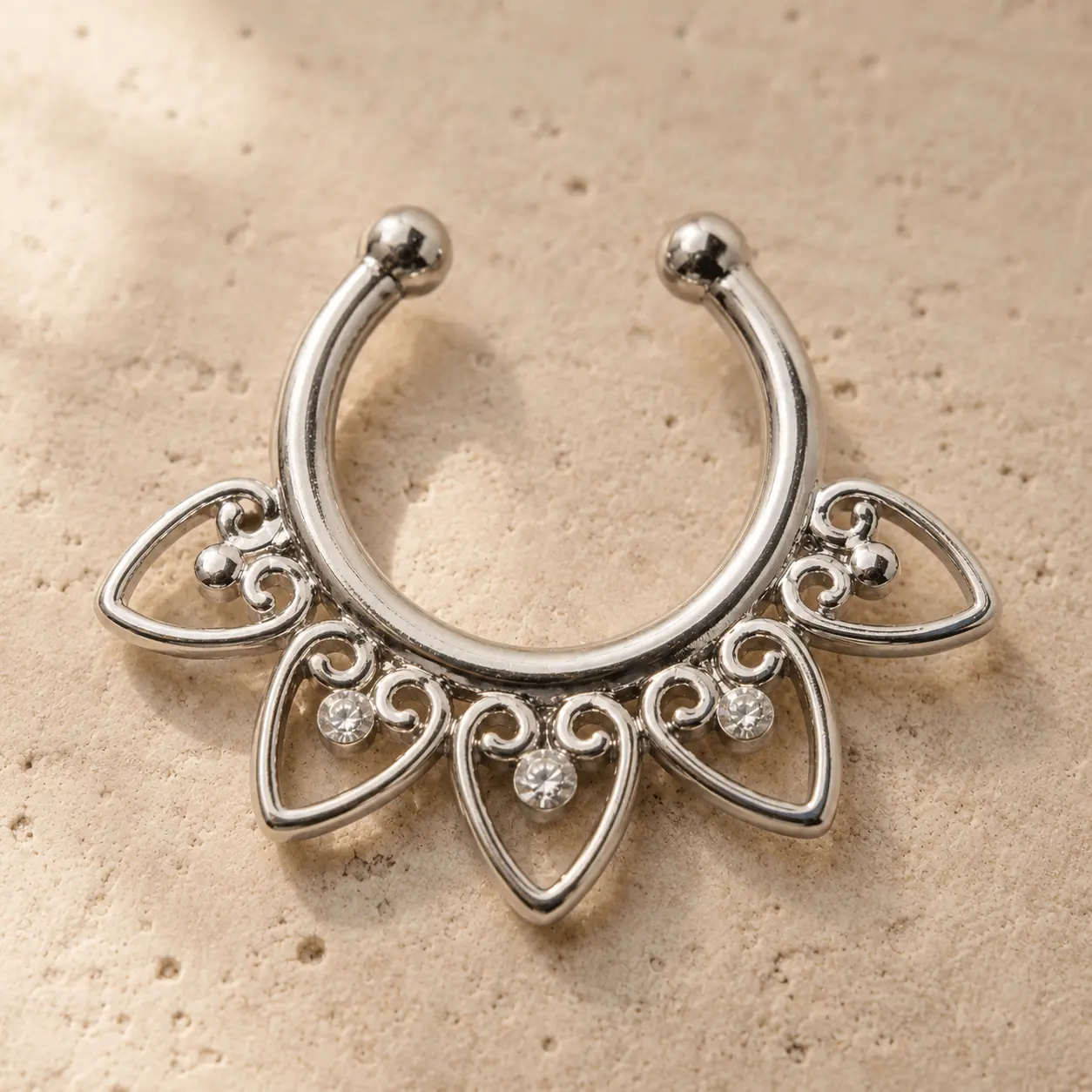 Fake Septum Ring Hearts CZ No Piercing