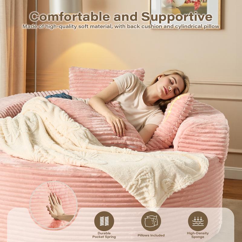 WEAXTY Boneless Circular Couch Round Sofa Chair Plush Corduroy Sponge Sofa Chaise Lounge Oversized Sleeper Round Chairs Bean Bag for Living Room,Lazy Sofa