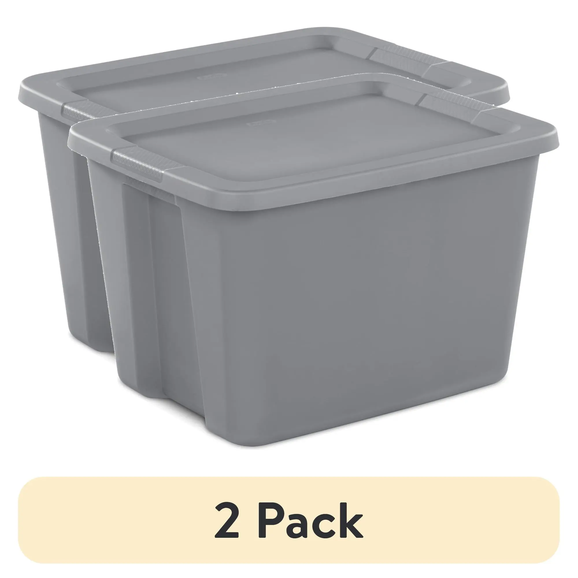(2 pack) Sterilite 18 Gallon Large Storage Bin, Plastic Storage Container with Snap-On Lid, Gray