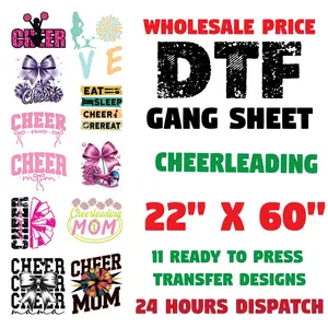 Cheer Mom DTF Transfer Gang Sheet 22x60 – Ready to Press Premade Direct to Film Heat Transfer for Shirts
