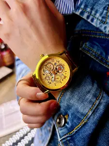 Men's Luxury Vintage Mechanical Quartz Watch, Full Hollow Gear Design, Case, Dial, Leather, Business Casual