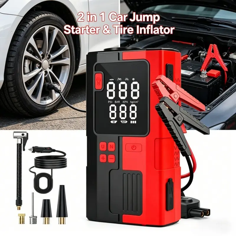2-in-1 car emergency starter and tire inflation pump, a portable power bank air compressor, suitable for drivers’ automotive emergency tools, a multifunctional manual tool kit Vehicle  Essentials tools tool kit set