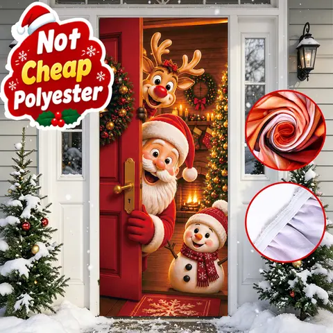 【High Quality】2*0.9m Elastic Christmas Door Cover Original Design Santa Claus, Reindeer, Snowman Backdrop Banner Merry Christmas Decorations For Home 2026 Xmas Decor Party Needs