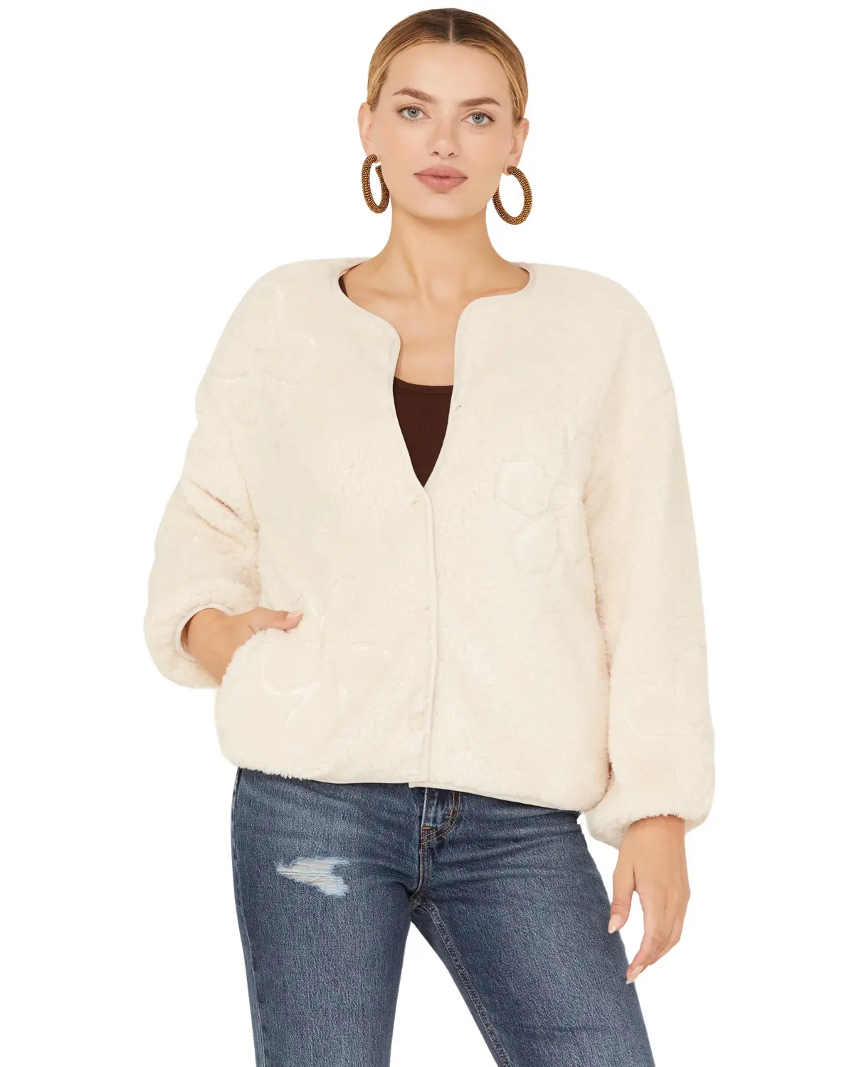 Sadie Women's And Sage Women'S Anna Flower Teddy Jacket Sweater - Ae3504