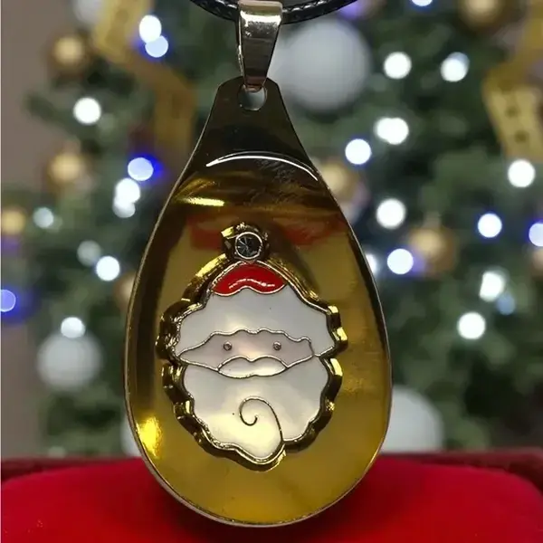 Gold Tone Santa Spoon Pendant Necklace