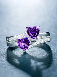 1 PC Pretty Heart Shaped Double Heart Ring For Women For Valentine's Day Gift Wedding Engagement Rings Anniversary Party Jewelry