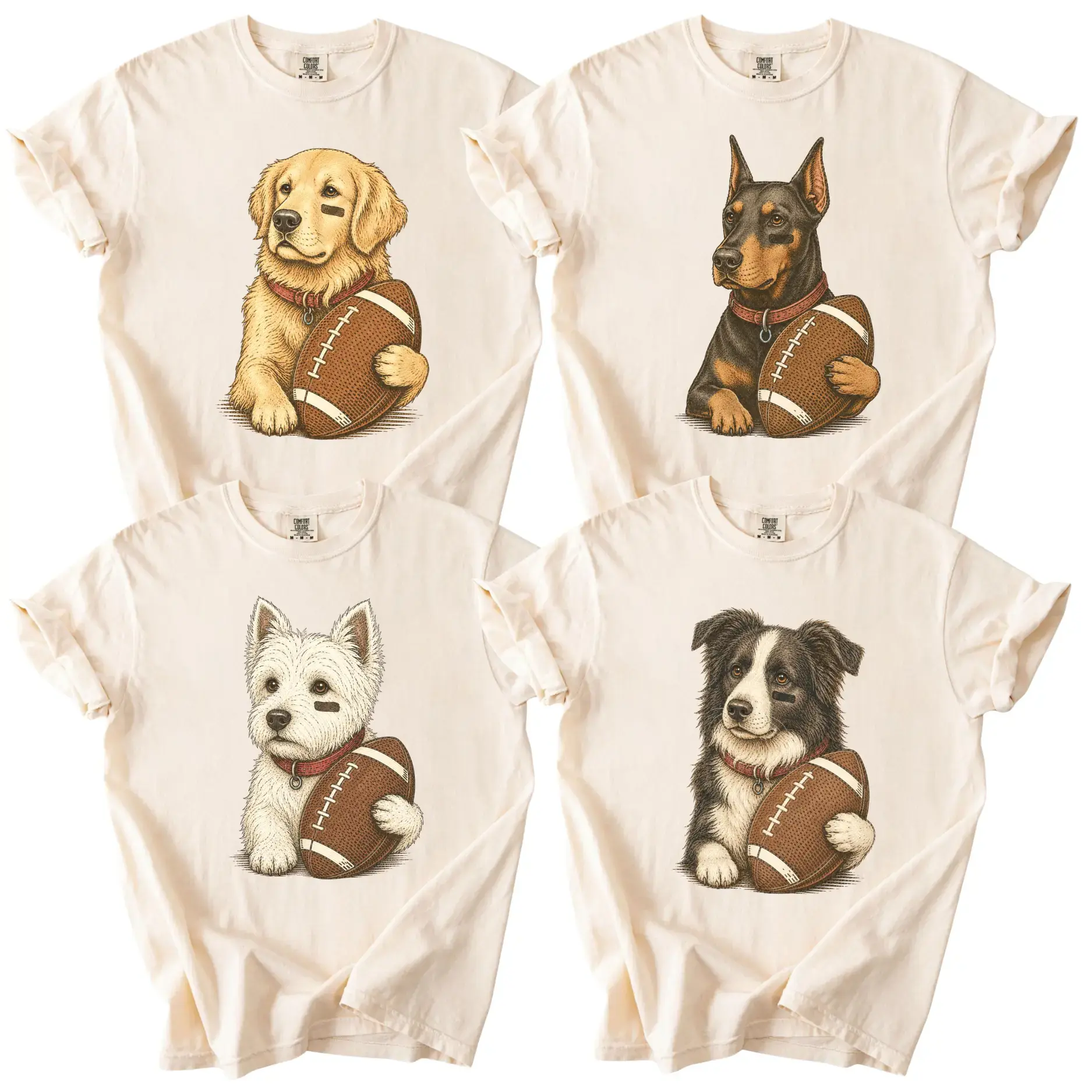 Comfort Colors Custom 50+ Dog Breeds Football Shirt, Personalized Puppy Game Day Tee, Cute Dog Lover T-Shirt, Fall Football Season Outfit, Gift for Pet Parents - AL