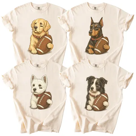 Comfort Colors Custom 50+ Dog Breeds Football Shirt, Personalized Puppy Game Day Tee, Cute Dog Lover T-Shirt, Fall Football Season Outfit, Gift for Pet Parents - AL