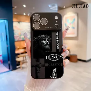 GOD'S PLAN And Christ Jesus Pattern Dopamine Style Solid Color Phone Case with Ultra Skin friendly Touch, All Inclusive Lens Phone Case Suitable for Apple 17 16 15 14 13 12 PRO MAX AIR PLUS