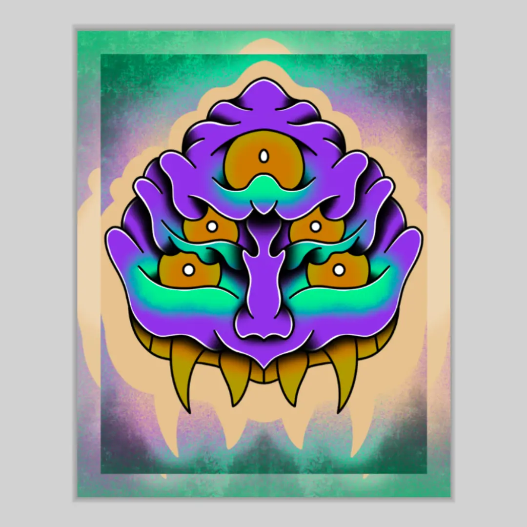 8x10 Vibrant Art Print - High Quality Gloss Paper - Wall Decor - 5 Eyed Spooky Guy - Artistic Photo