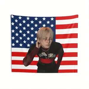 1pc Jungwon American Flag - ENHA Kpop Red and Black Decorated Banner - World Tour Decorative Tapestry, Suitable for Indoor and Outdoor Events， funny room tapestry durable man